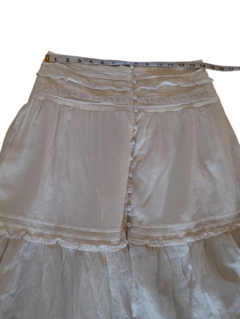 NWT Aerie Boho Button Maxi Skirt Cream Tiered Ruffle Semi Sheer Western - Picture 14 of 16